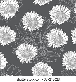 Seamless pattern with sunflowers. Vector illustration