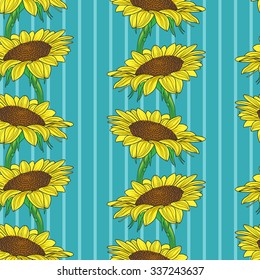 Seamless pattern with sunflowers. Vector illustration