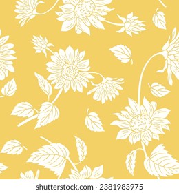 seamless pattern with sunflowers,Vector creative hand-drawn abstract seamless pattern of stylized sunflowers flowers in yellow and white colors background.

