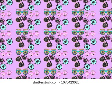 seamless pattern with sunglasses and eyes