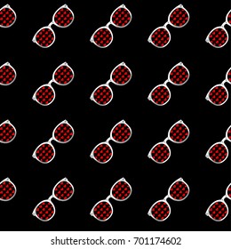 seamless pattern. sunglasses with hearts. black background.