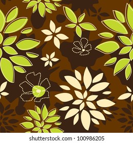 Seamless Pattern Sunny Summer, Leaves, green and brown color variation.  Pattern color swatch included