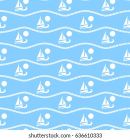 Seamless pattern with suns and boats. Ongoing backgrounds of marine theme.