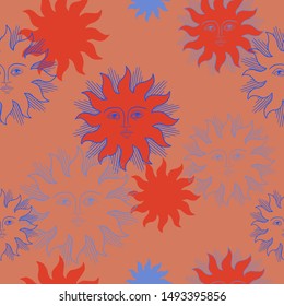 Seamless pattern with suns. Boho style. Abstract background. Perfect for pajama fabrics, packing, textiles and covers.