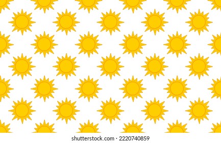 Patrón sin foco con Suns al estilo infantil. Papel de reserva o embalaje de papel impreso. Napina, mantel o tela de tela en primavera o diseño de verano. Ilustración plana del vector