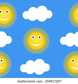 Seamless pattern with suns and clouds. Vector illustration.
