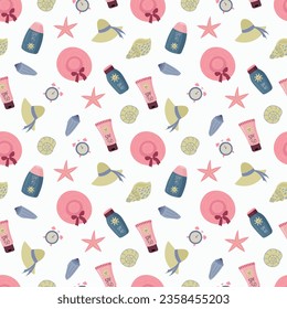 Seamless pattern with Sunscreens. Sunlight safety, sun rays safety.