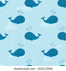 seamless pattern. super cute whale. baby shower card. vector, illustration