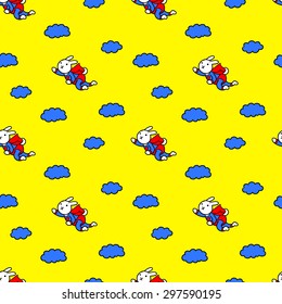Seamless pattern with super rabbits