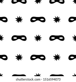 Seamless pattern with superhero masks on white background. Vector doodle background. 