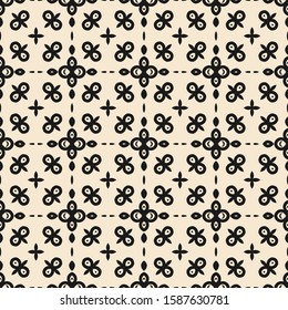 Seamless pattern with supersymmetric black ornament, consisting of decorated squares. Vector illustration
