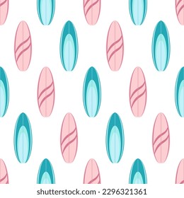 seamless pattern with surf boards, cartoon summer print, vector illustration in flat style