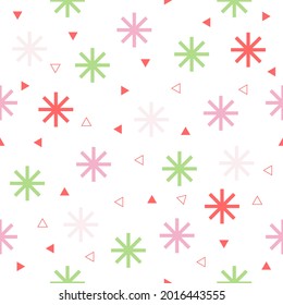 Seamless pattern, surface design. Abstract shapes. Colorful, fun, white background vector illustration. Dynamic elements. Children fabric, wrapping paper.