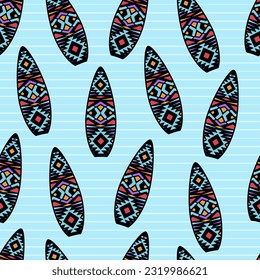 Seamless pattern with surfboards. Summer trendy print. Vector hand drawn illustration.