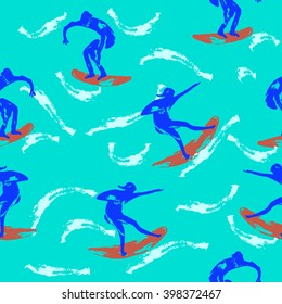 seamless pattern surfer silhouette