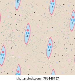 Seamless Pattern with surfing boards on sand. Vector Illustration