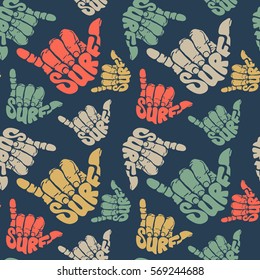 seamless pattern surfing hand sign.