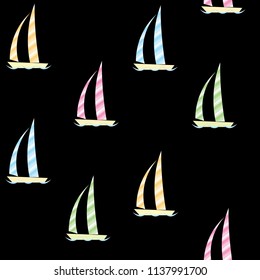 Seamless pattern of surfing in the ocean background. Sailing boats on the open sea