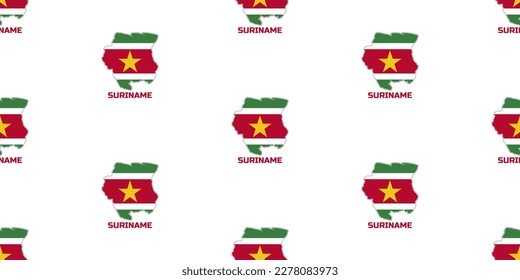 Seamless pattern of SURINAME country map in SURINAME flag colors. With the caption of the country name "SURINAME".