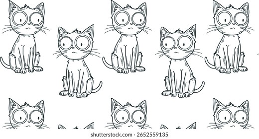 seamless pattern with surprised funny doodle cats
