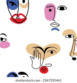 Seamless pattern surreal faces, concept minimalist vector illustration.