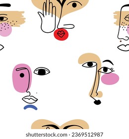 Seamless pattern surreal faces, concept minimalist vector illustration.