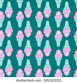 Seamless pattern with surreal unicorn which emerge from ice cream cone. Can be used for t-shirt print, fashion print design, kids wear, baby shower, greeting and postcard. Vector illustration, EPS 10.