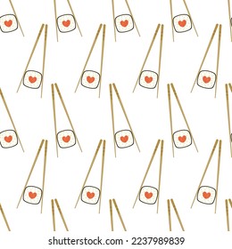 Seamless pattern with sushi and chopsticks