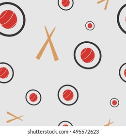 Seamless pattern with sushi and chopsticks for sushi. Suitable for wallpaper, background web pages and other printed materials. Vector illustration.