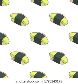 patrón ininterrumpido de sushi con un bonito estilo de dibujo colorido sobre fondo blanco