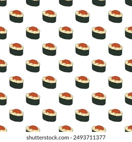Patrón sin costuras con sushi para impresión decorativa, papel de embalaje, menú, Fondo de pantalla y tela