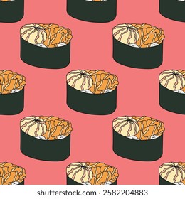 Seamless pattern with sushi for decorative print, wrapping paper, menu, wallpaper and fabric