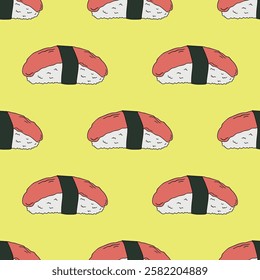 Seamless pattern with sushi for decorative print, wrapping paper, menu, wallpaper and fabric
