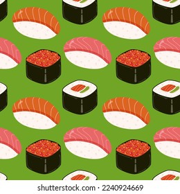 Seamless pattern with sushi in geometric order