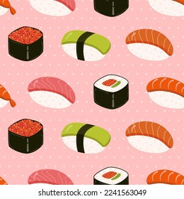 Seamless pattern with sushi in geometric order