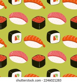 Seamless pattern with sushi in geometric order