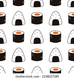 Seamless pattern with sushi. Hand drawn vector background with traditional Japanese cuisine.