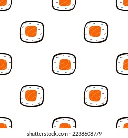 Seamless pattern with sushi. Hand drawn vector background with traditional Japanese cuisine