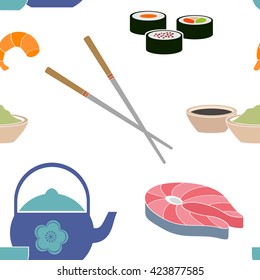 Seamless pattern with sushi icons for your design