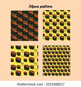 Seamless pattern with sushi ikura big set