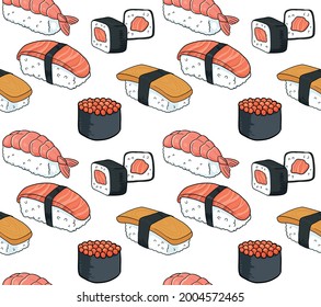 seamless pattern with sushi on white background