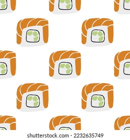 Seamless pattern with Sushi  philadelphia roll illustration on white background