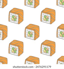 Seamless pattern with sushi roll for decorative print, wrapping paper, menu, wallpaper and fabric