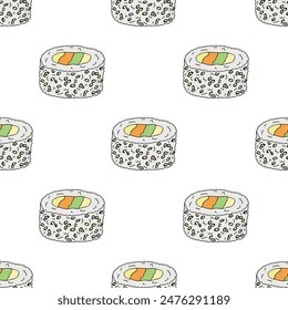 Seamless pattern with sushi roll for decorative print, wrapping paper, menu, wallpaper and fabric