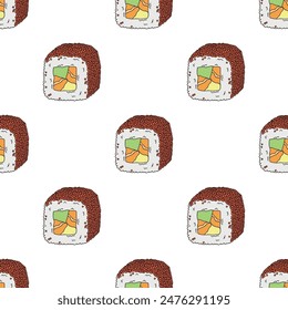 Seamless pattern with sushi roll for decorative print, wrapping paper, menu, wallpaper and fabric
