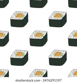 Seamless pattern with sushi roll for decorative print, wrapping paper, menu, wallpaper and fabric