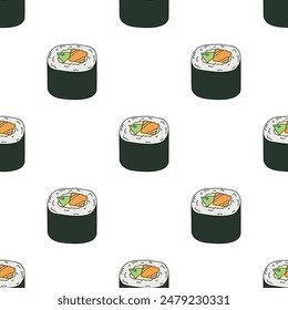 Seamless pattern with sushi roll for decorative print, wrapping paper, menu, wallpaper and fabric