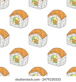 Seamless pattern with sushi roll for decorative print, wrapping paper, menu, wallpaper and fabric
