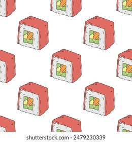 Seamless pattern with sushi roll for decorative print, wrapping paper, menu, wallpaper and fabric