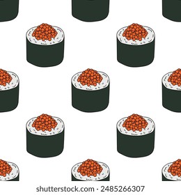 Seamless pattern with sushi roll for decorative print, wrapping paper, menu, wallpaper and fabric